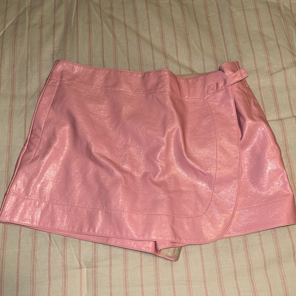 Pink Faux Leather Mini Skort